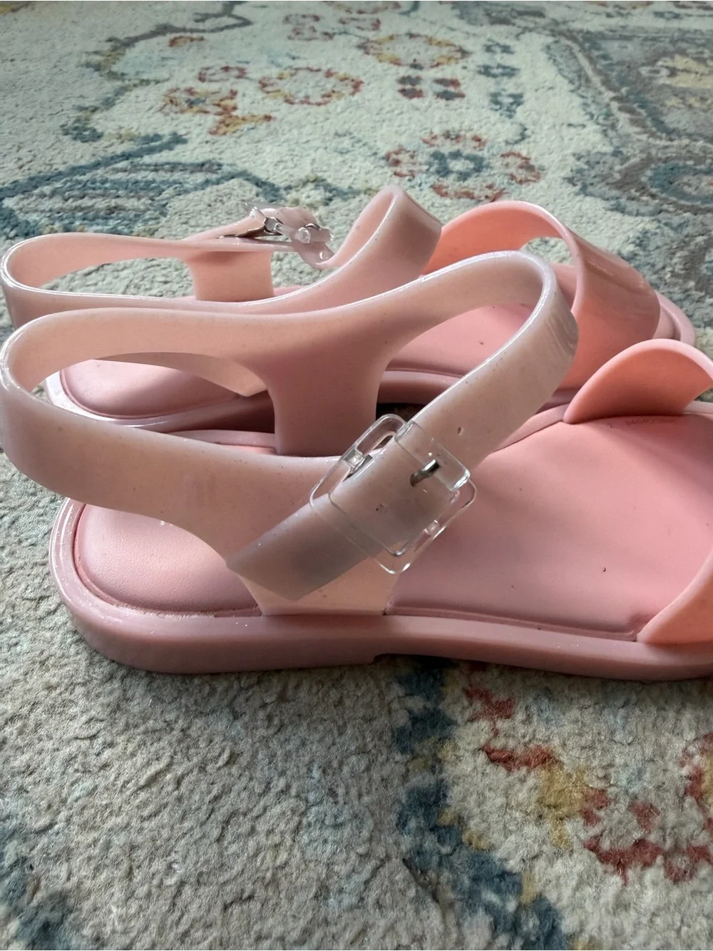 Mini Melissa Girls' Sparkle Pink Jelly Buckle Sandals